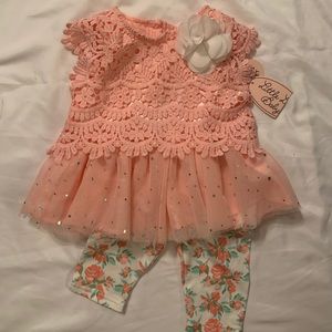 Pink lace top with flower pant set